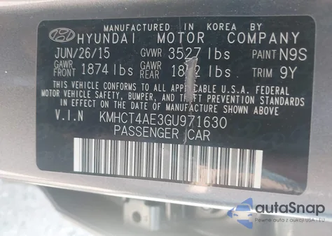 2016 Hyundai Accent Se z USA, uszkodzony, nr VIN KMHCT4AE3GU971630